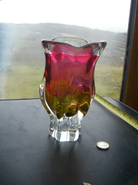 Czech Glass Josef Hospodka for Chribska Glassworks Cranberry & Orange Vase