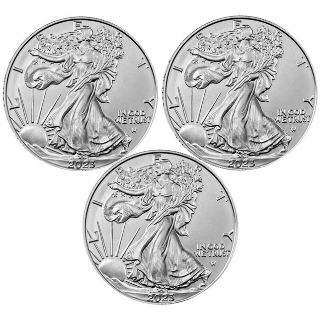 Lot of 3 - 2023 American $1 Eagle Coins 1 oz .999 Fine Silver BU - In Stock