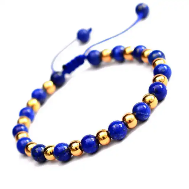 5mm Natural Lapis Lazuli Garnet Beads Cuff Bracelet Handcrafted Bohemia Elegant