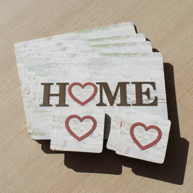 Set of 4 Placemats & Coasters Table Settings Mats Rustic Shabby Chic Home Heart