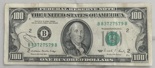 $100 ONE HUNDRED DOLLAR BILL - Old / Vintage 1988 Series -B District