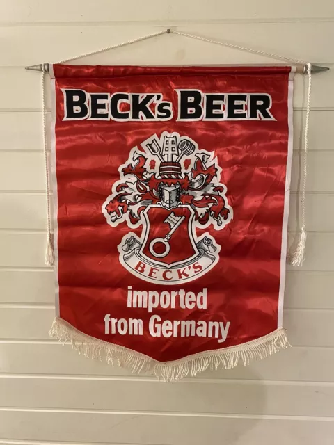 BECK'S German Import Beer Large Red Pennant Flag Banner Bar Ad 20”x26” Man Cave