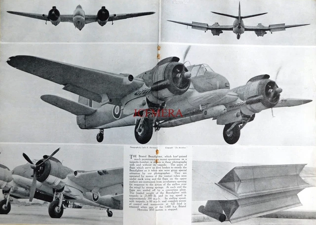 BRISTOL BEAUFIGHTER AEROPLANE Original Clipped WW2 Magazine Photo 
