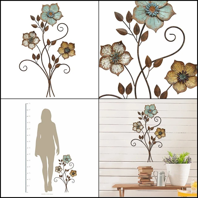 Stratton Home Decor S02369 Tricolor Flower Wall Decor 19.25 W x 1.50 D x 30.00 H