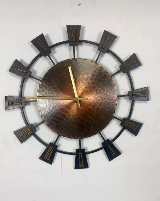 Mid Century Kienzle Copper Wall Clock Sunburst West German Vintage