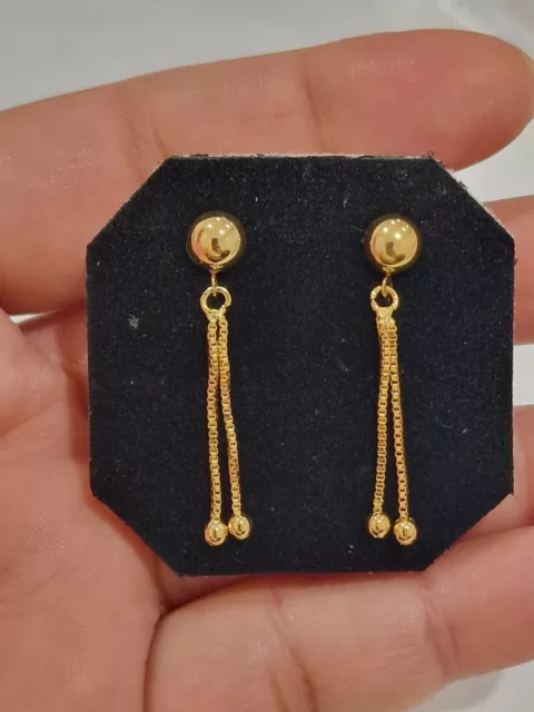 Real Looking Gold Plated Indian Earrings With Chain Drop Asian Jewellery