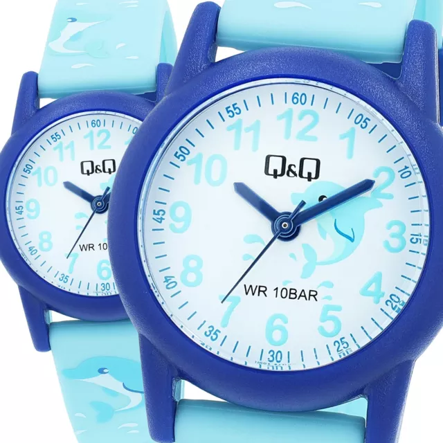 Uhrenking! Top Dauphin Montre pour Enfants De Q&Q Blanc Bleu Étanche Jeune Fille