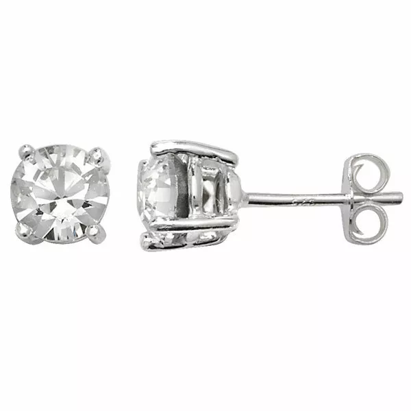 Sterling Silver White Topaz Earrings Solitaire Stud 925 Hallmark British Made