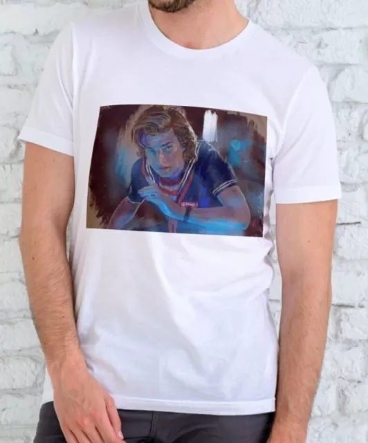 Portrait of Steve Harrington t shirt for boys girls kids white short sleeves XXL
