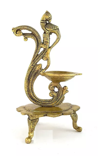 Indian Traditional Peacock Design Brass Diya For Home & Temple Decoration