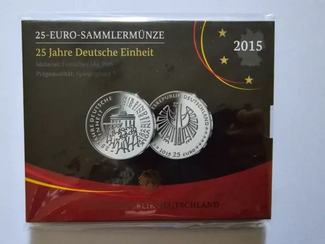 25 Euro Silbermünze "25 Jahre Deutsche Einheit" 2015 Prägestätte D pp