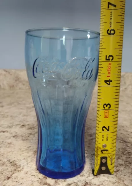 RETRO Libby Official COKE COCA COLA (16oz/6") Blue Glass EMBOSSED TUMBLER