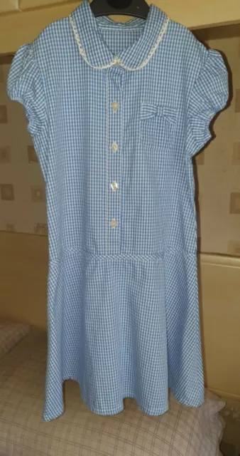 Matalan Girls Light Blue Gingham Checked Summer School Uniform Dress Age 8 Years