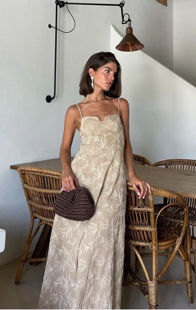 ZARA NWT WOMAN Ss24 Embroidered Floral Midi Dress Ecru / Beige |  3447/682_S,M $49.00 - PicClick