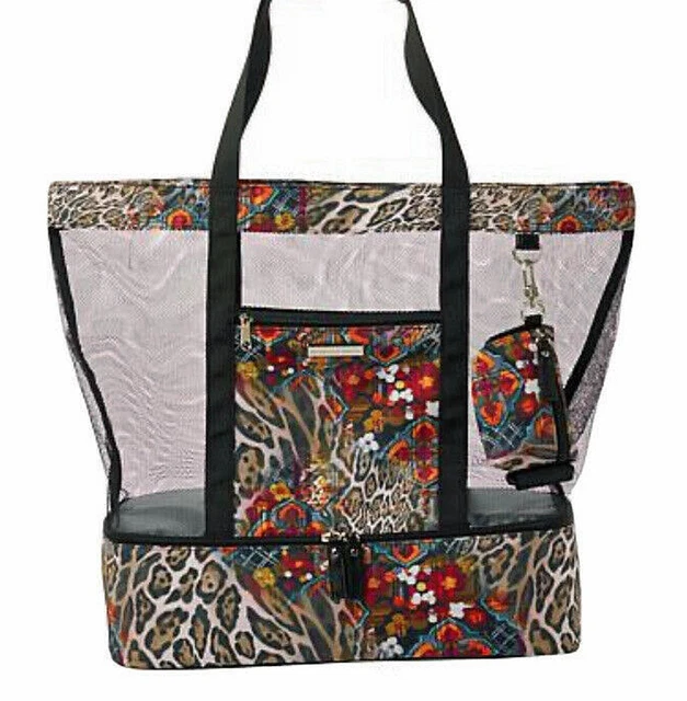 Samantha Brown Luggage To-Go Insulated Bottom Mesh Tote Carry On Tribal Leopard 2