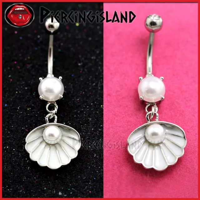 14g Sea Shell Pearl Drop Belly Ring Bar Navel Belly Button Barbell Body Piercing