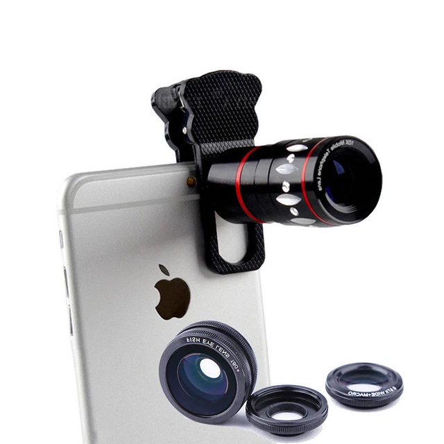 4in1 Caméra Lentille Kit Téléobjectif + Fish Eye + Grand Angle + Micro Clip pour