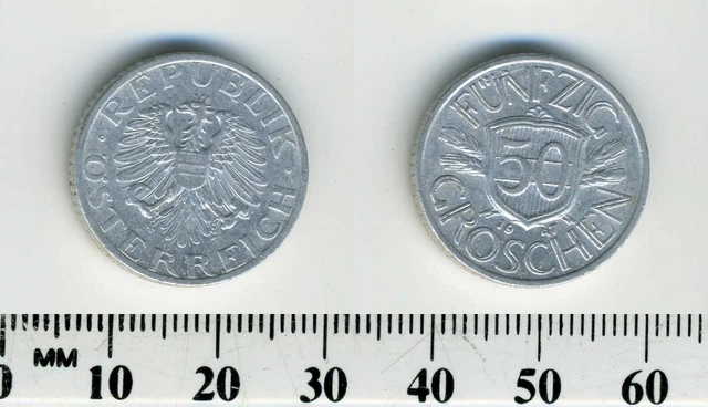 Austria 1947 - 50 Groschen Aluminum Coin - Imperial Eagle with Austrian shield 7