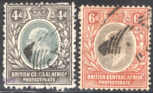 British Central Africa Stamp Scott #62, 63, 4p & 6p, Used, SCV$8.00