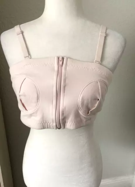 Sz L + SIMPLE WISHES D'Lite Breast Pump BRA Neutral Pink Zip Front 1