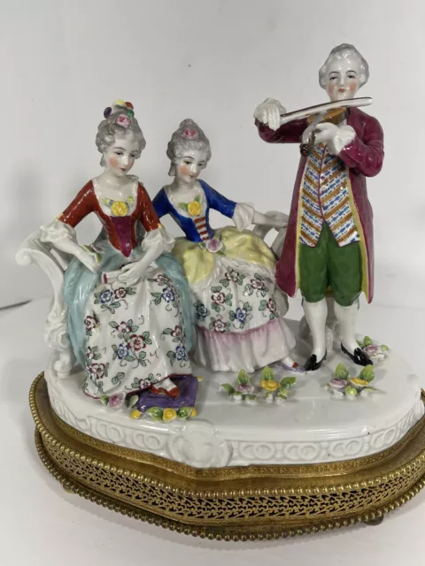 Dresden victorian scene Musical figural porcelain Violin group Trio metal base