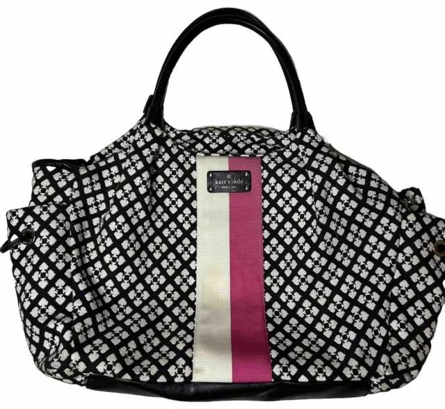 KATE SPADE TOTE Bag Diaper Bag Black White Pink Travel Bag Beach Bag ...