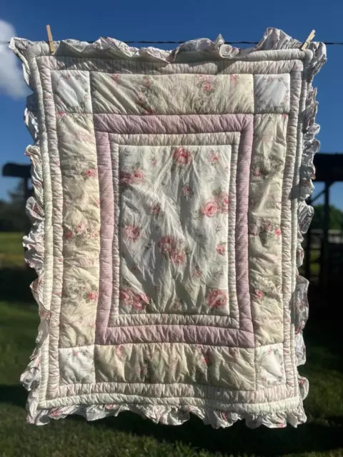 Fine Vintage Victorian Antique Rose Elegant Bloom Romantic Ruffle Decor Quilt Nr