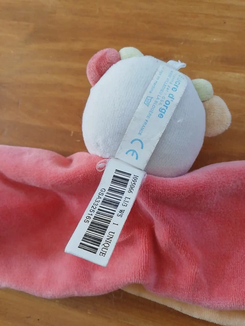 Doudou Sucre D'orge Plat Carré Vache Rose Orange canard Mouton Poule Chat brodés 3
