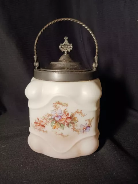 Antique Biscuit Cracker Cookie Jar Wave Crest Floral  Cream