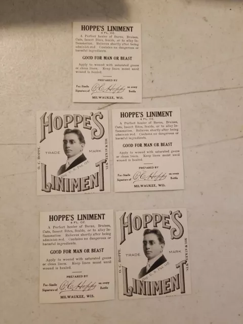 Lot Of  VINTAGE HOPPES LINIMENT PHARMACY-APOTHECARY-MEDICINE BOTTLE LABEL 2" X3"