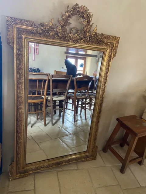 Ancien Grand Miroir Parclose De Style Lous Xv En Bois Dore Feuille D'or Chateau