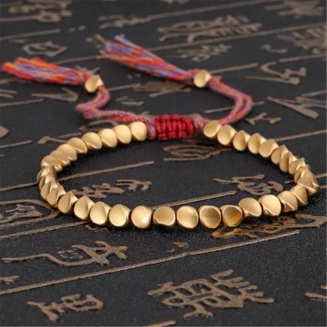 Tibetan Buddhist Braided Cotton Copper Beads Lucky Rope Bracelet Bangle Handmade