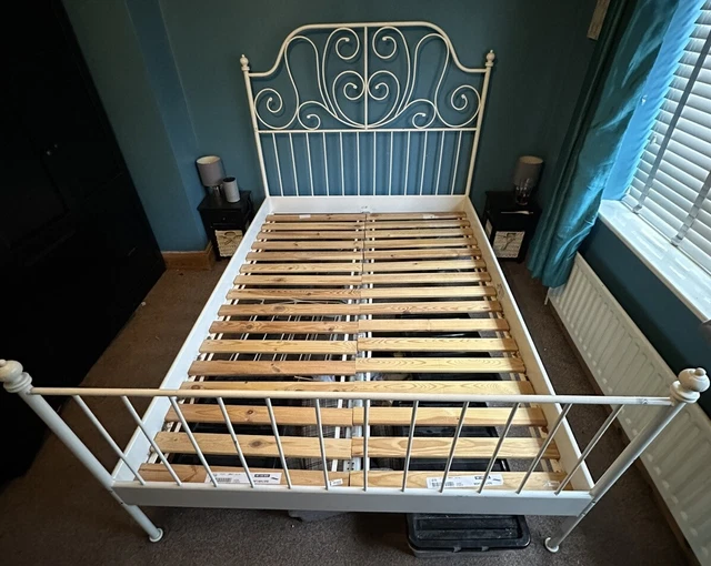 IKEA LEIRVIK METAL Double Bed Frame White and Slatted bed £41.00