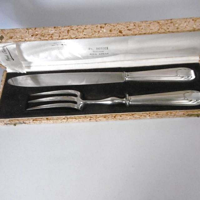 Ensemble De Service à Découper – Lame Inox, Manche Corne – Pièces Vintage Guêpe Et Poly – Occasion