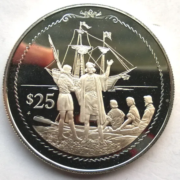 British Virgin 1992 Columbus on Shore 25 Dollars Silver Coin,Proof