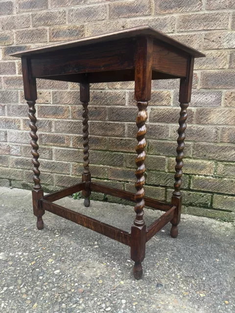 Antique Wooden Edwardian Barley Twist Hall Console Telephone Table - Oak Side
