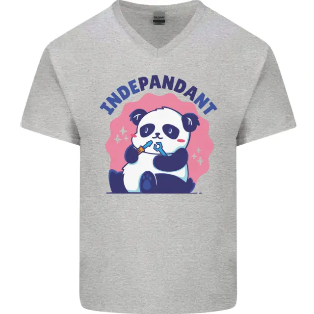 T-shirt da uomo Indepandant divertente indipendente panda orso collo a V cotone 5