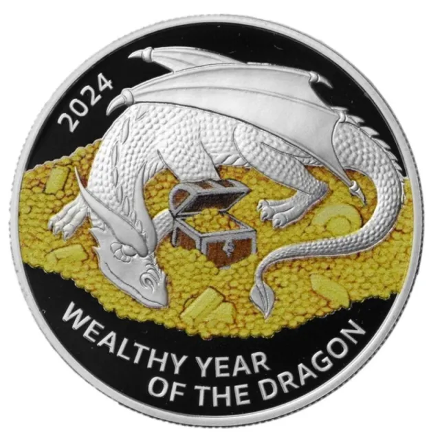 2024 Laos Año Rico Lunar del Dragón Moneda de Color Plata Zodiaco Chino