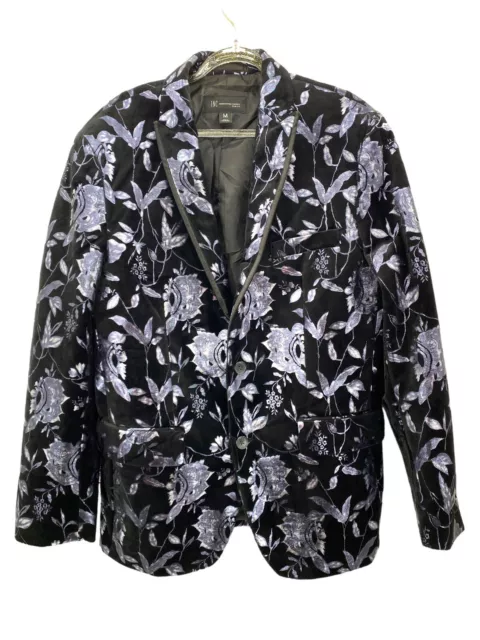 INC International Concepts Mens Slim Fit Velvet Foil Flower Blazer Black Med