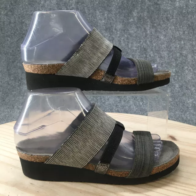 Naot Sandals Womens 37 Strappy Wedge Cork Slide Slip On Gray Fabric Open Toe