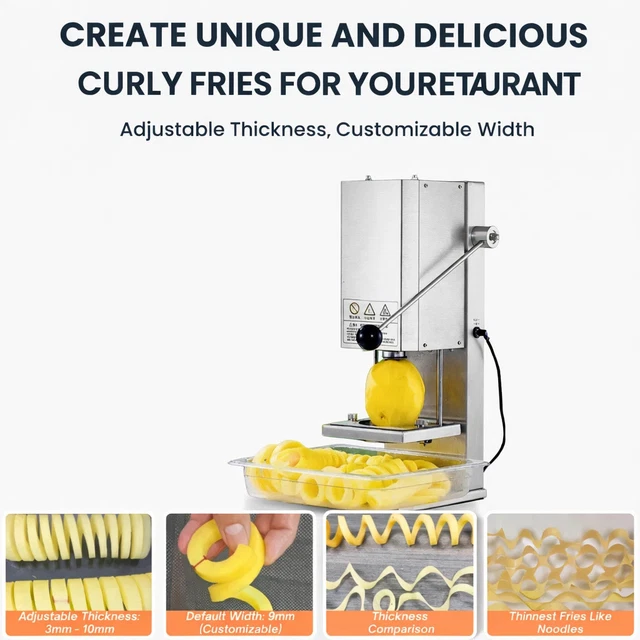 Curl Back Machine ELECTRIC CURLY FRIES Machine Commercial Automatic Spiral Potato Cutter ...