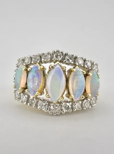 CASBAH 18k Yellow Gold Marquise Cut Australian Fire Opal & Diamond Halo Ring