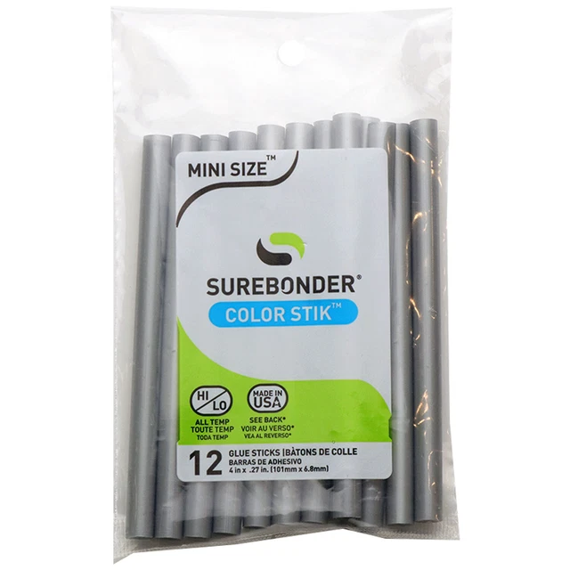 Palos de pegamento plateados de color caliente Surebonder talla mini - paquete de 12
