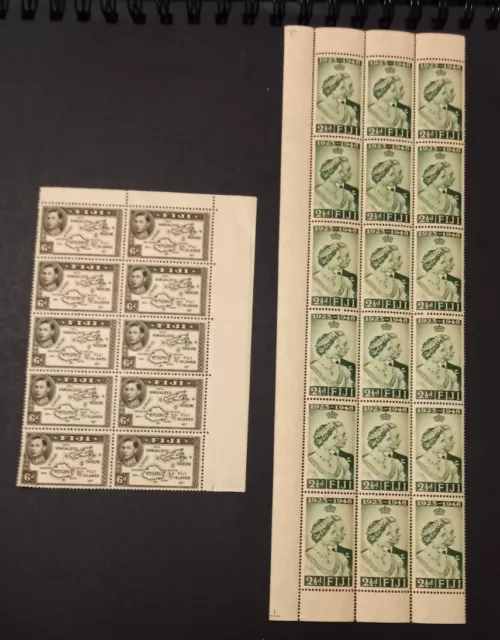 1938/48 Stamps Fiji 2.5d, 6d Brown Blocks MNH Free Post