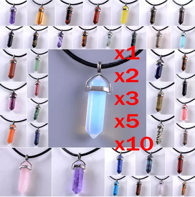 10x Natural Quartz Crystal Stone Chakra Healing Gemstone Pendant Necklace AU