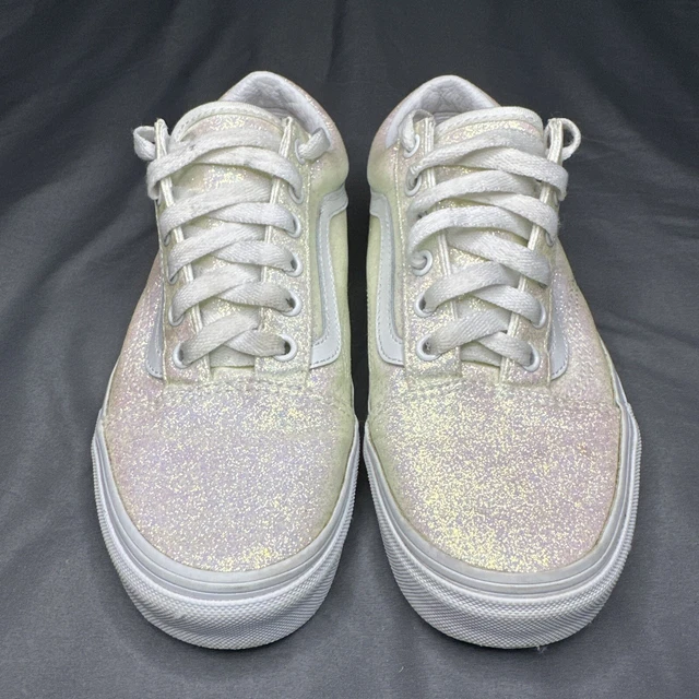Vans Women's Old Skool Lurex Glitter Silver True White Striped shoes Size 5.5