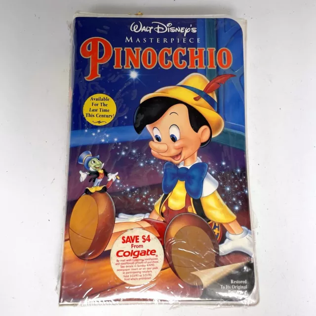 Pinocchio VHS Walt Disney's Masterpiece 239-2 Clam Shell Video Cassette 1993 New