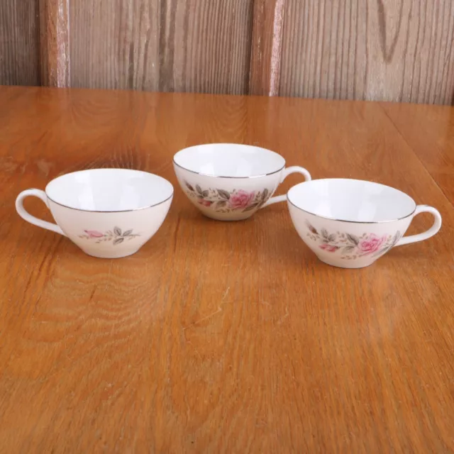 3 Castle Court Rose Glow Tea Cups Fine China Japan