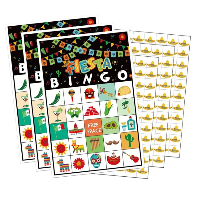 More Fiesta Jumbo Mexican Loteria Game Set in Spanish with Corsage Pin, Large Bingo Loteria for 10 Players