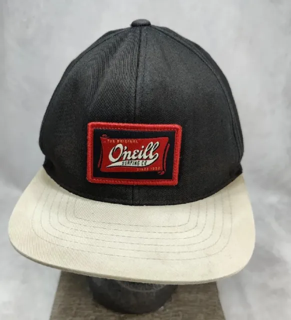 O'Neill Surfing Co Black With Tan Snapback Hat front patch adjustable distressed